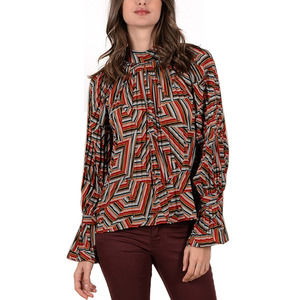Molly Bracken Long Sleeve Geometric Pleated Blouse Womens L
